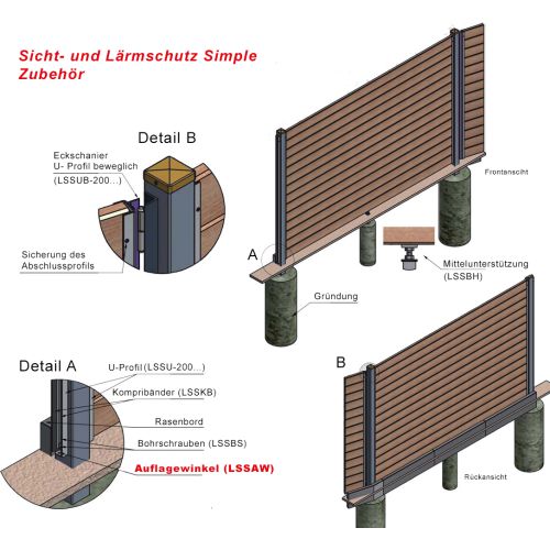 Auflagewinkel für Sicht- und Lärmschutz Simple