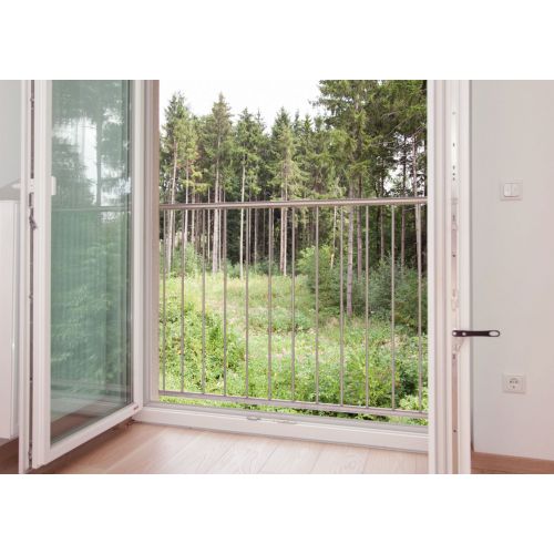 Fenstergitter Classic in Edelstahl, vormontiert - Breite: 110 - 122 cm, Höhe: 100 cm