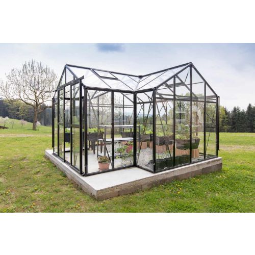 Gewächshaus Chili - Farbe: schwarz, Ausführung: Kunststoffglas 6 mm, Länge: 3810 mm, Breite: 3770 mm, Höhe: 2500 mm