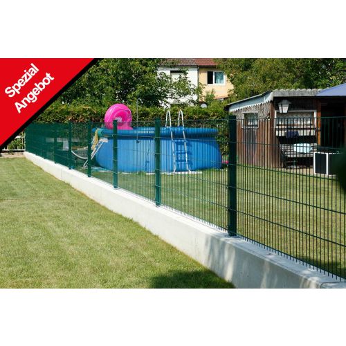 Zaun Gartenzaun Komplettset 10 m, Farbe: grün, Höhe: 103 cm, mit Fußplatten, Doppelstabmatten 6/5/6