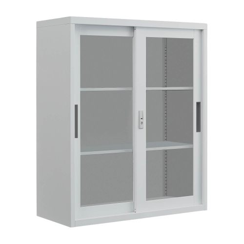 Büroschrank Mod. Elisa mit 2 versperrbaren Schiebetüren aus Glas - Breite: 900 mm, Höhe: 636 mm, Tiefe: 450 mm