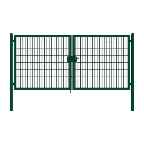 Rohrrahmenflügeltor 2-flügelig - Ausführung: grün beschichtet, Höhe: 163 cm, Durchgangslichte: 350 cm