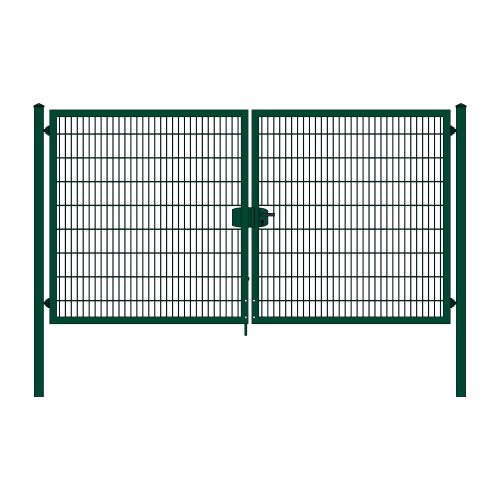 Rohrrahmenflügeltor 2-flügelig - Ausführung: grün beschichtet, Höhe: 183 cm, Durchgangslichte: 350 cm