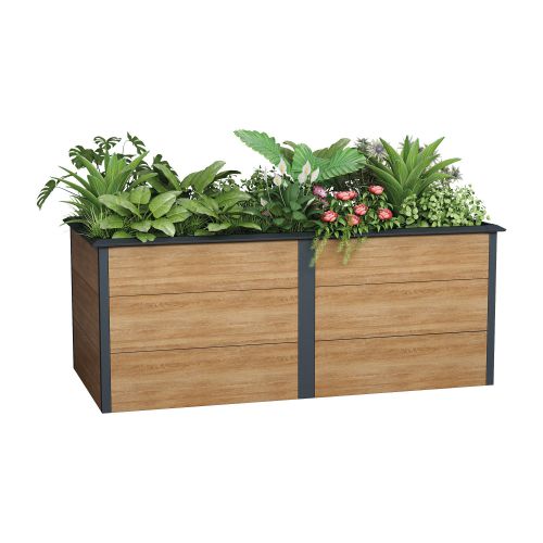 Hochbeet Lena - Stahl beschichtet, Farbe: Holzoptik + anthrazit, Maße (L x B x H): 200 x 100 x 77 cm