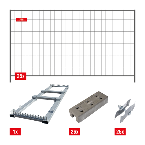 Mobilzaun / Bauzaun - Standard Set - 87,5 lfm - Höhe: 2 m