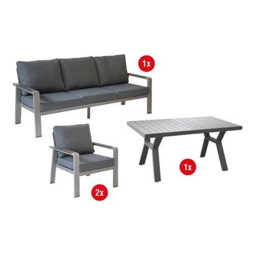 Gartenmöbelset Lissabon 4-teilig - Farbe: graualuminium