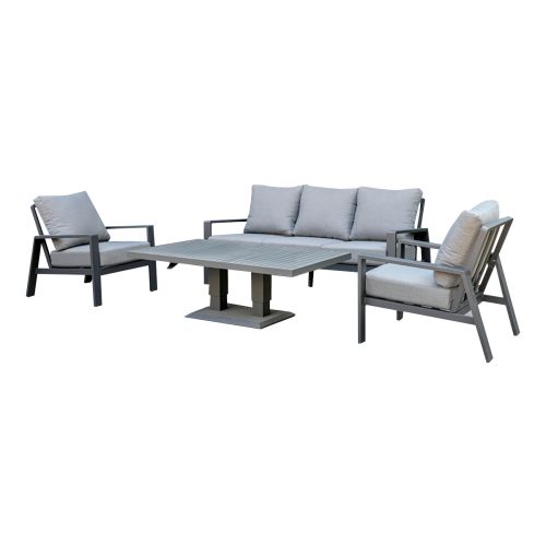 Sitzgruppe Mykonos Set – bestehend aus 2x Gartensessel, 1x Loungesofa, 1x Gartentisch