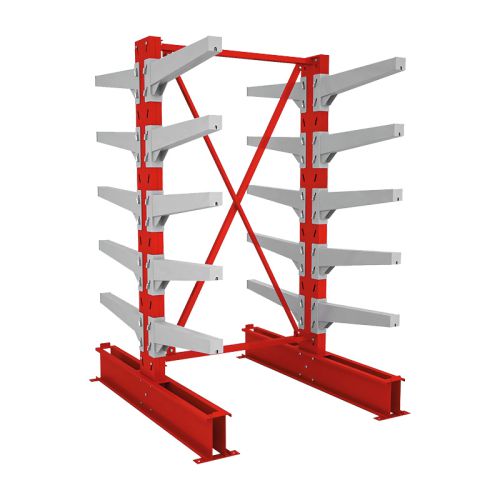 Kragarmregal Mod. Heavy  - Ausführung: beidseitig, Höhe: 2503 mm, Breite: 1430 mm, Tiefe gesamt: 1900 mm, Armlänge: 800 mm