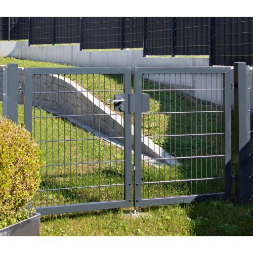 Rohrrahmenflügeltor 2-flügelig - Ausführung: anthrazit beschichtet, Höhe: 143 cm, Durchgangslichte: 400 cm