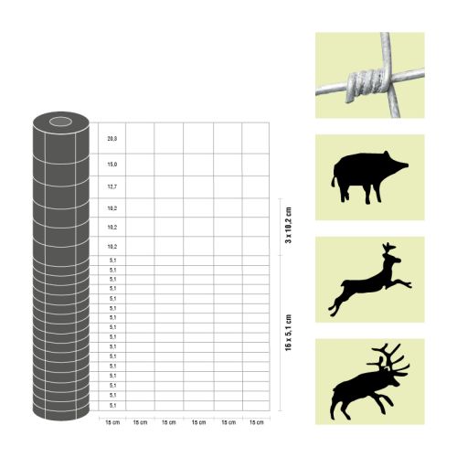 Weidezaun / Wildzaun Taurus Forstwirtschaft leicht, Rollenlänge: 50 m, Kantendrähte: ø 2,4 mm, Draht: ø 1,9 mm - Höhe: 160 cm