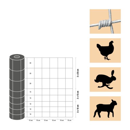 Weidezaun / Knotengeflecht Taurus leicht, Rollenlänge: 50 m, Kantendrähte: ø 2,4 mm, Draht: ø 1,9 mm - Höhe: 120 cm