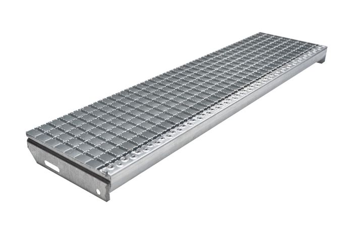 Gitterrost-Stufen 30 x 30 mm, feuerverzinkt, rutschhemmend - Breite: 1100 mm, Tiefe: 270 mm
