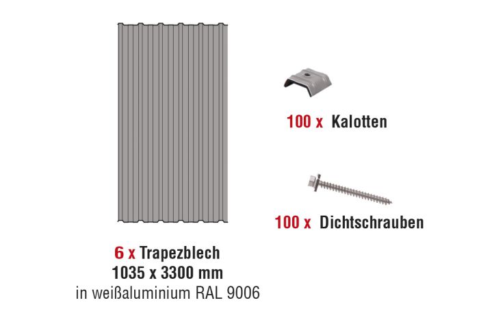 Trapezblech Dach für Carport Erweiterungsset - Farbe: weißaluminium RAL 9006