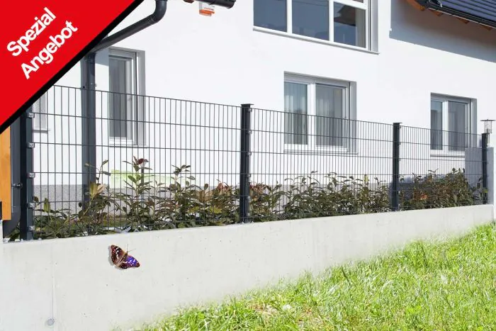 Zaun Gartenzaun Komplettset 10 m, Farbe: anthrazit, Höhe: 103 cm, mit Fußplatten, Doppelstabmatten 6/5/6