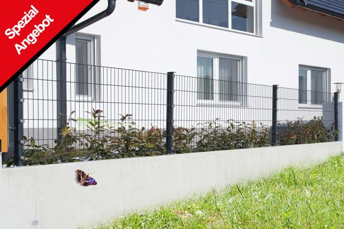 Zaun Gartenzaun Komplettset 10 m, Farbe: anthrazit, Höhe: 83 cm, mit Fußplatten, Doppelstabmatten 6/5/6