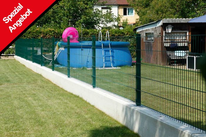 Zaun Gartenzaun Komplettset 10 m, Farbe: grün, Höhe: 103 cm, mit Fußplatten, Doppelstabmatten 6/5/6