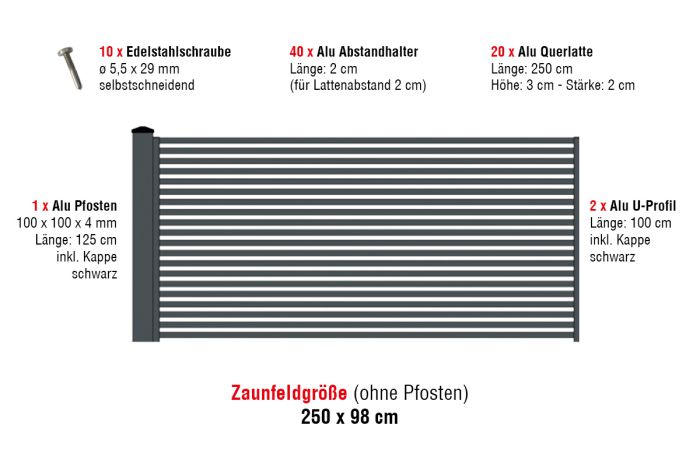 Aluzaun Cardiff Zaunfeld-Set - Höhe: 98 cm, Breite: 250 cm, Farbe: anthrazit