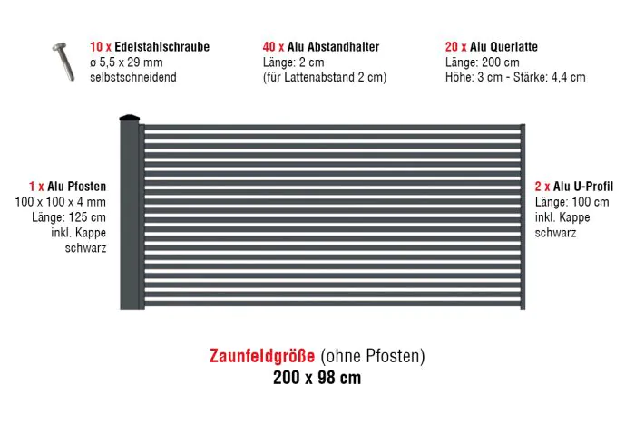 Aluzaun Cardiff Pro Zaunfeld-Set - Höhe: 98 cm, Breite: 200 cm, Farbe: anthrazit