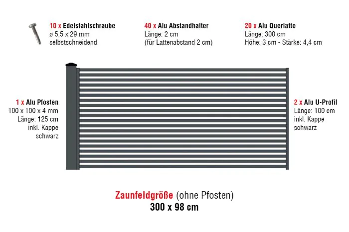 Aluzaun Cardiff Pro Zaunfeld-Set - Höhe: 98 cm, Breite: 300 cm, Farbe: anthrazit