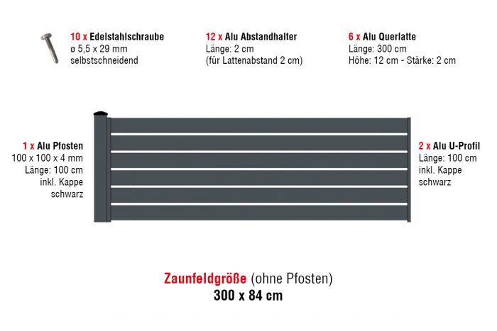 Aluzaun Dublin 120 Zaunfeld-Set - Höhe: 84 cm, Breite: 300 cm, Farbe: anthrazit