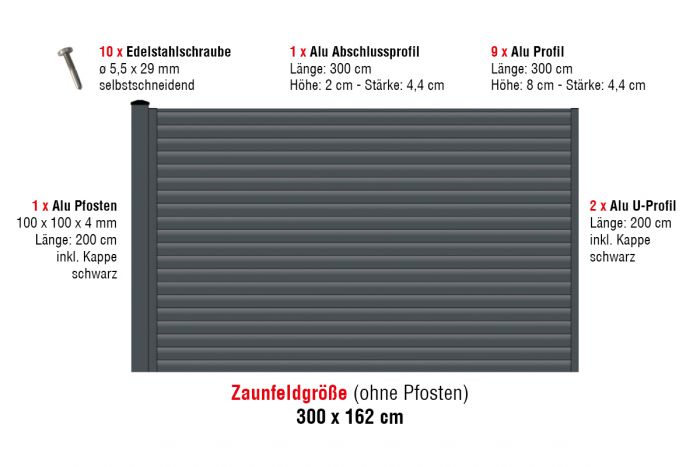 Aluzaun Manchester Zaunfeld-Set - Höhe: 162 cm, Breite: 300 cm, Farbe: anthrazit