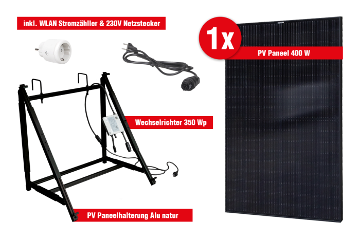 Balkon-Terrassenkraftwerk Easy Set 350 Wp - POWER PLUS FULL BLACK 400 W