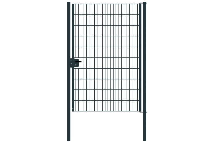 Drahtgittertor 1-flügelig, Durchgangslichte: 134 cm, Gesamtbreite inkl. Pfosten: 146 cm - Ausführung: anthrazit beschichtet, Höhe: 203 cm