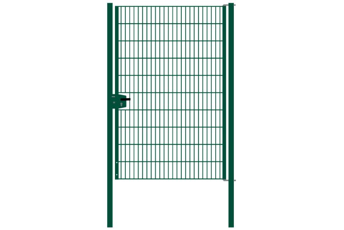 Drahtgittertor 1-flügelig, Durchgangslichte: 134 cm, Gesamtbreite inkl. Pfosten: 146 cm - Ausführung: grün beschichtet, Höhe: 203 cm