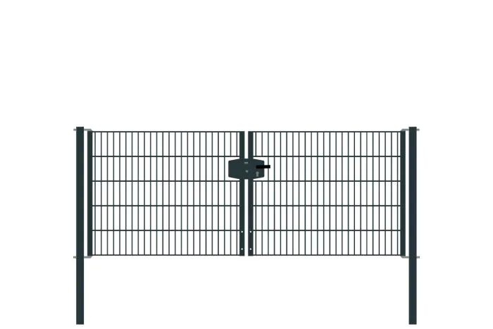 Drahtgittertor 2-flügelig, Durchgangslichte: 264 cm, Gesamtbreite inkl. Pfosten: 276 cm - Ausführung: anthrazit beschichtet, Höhe: 103 cm