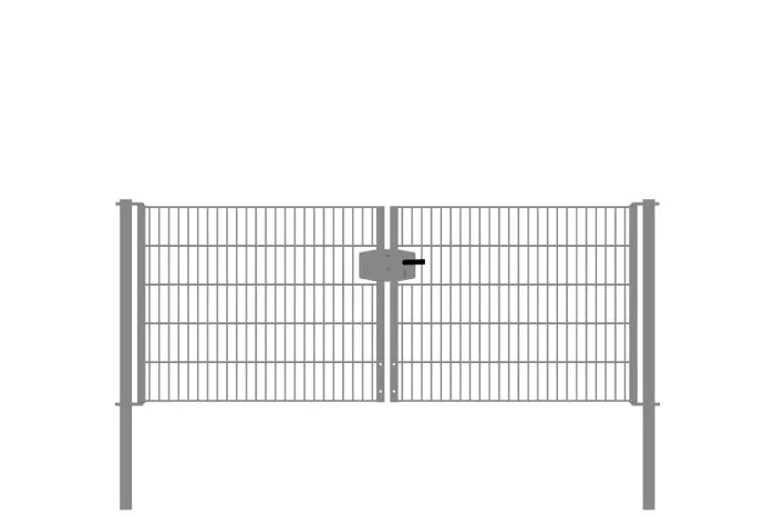 Drahtgittertor 2-flügelig, Durchgangslichte: 264 cm, Gesamtbreite inkl. Pfosten: 276 cm - Ausführung: verzinkt, Höhe: 103 cm