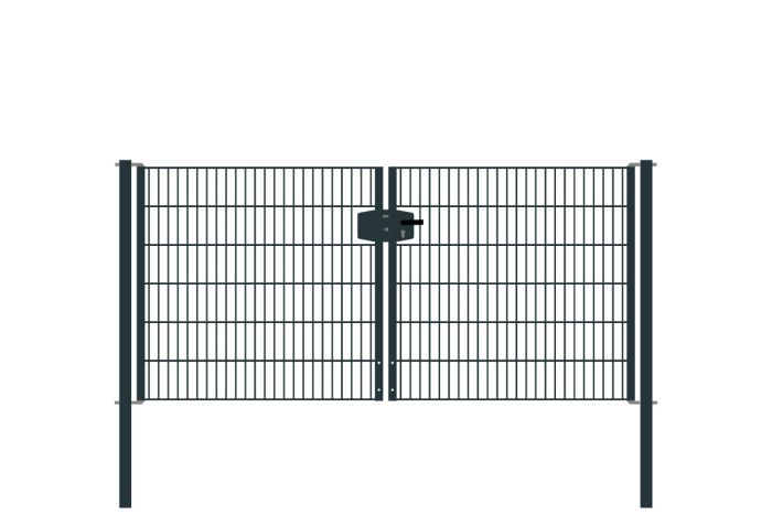 Drahtgittertor 2-flügelig, Durchgangslichte: 264 cm, Gesamtbreite inkl. Pfosten: 276 cm - Ausführung: anthrazit beschichtet, Höhe: 123 cm