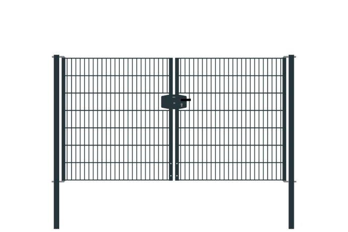 Drahtgittertor 2-flügelig, Durchgangslichte: 264 cm, Gesamtbreite inkl. Pfosten: 276 cm - Ausführung: anthrazit beschichtet, Höhe: 143 cm