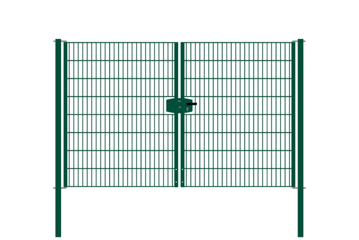 Drahtgittertor 2-flügelig, Durchgangslichte: 264 cm, Gesamtbreite inkl. Pfosten: 276 cm - Ausführung: grün beschichtet, Höhe: 163 cm