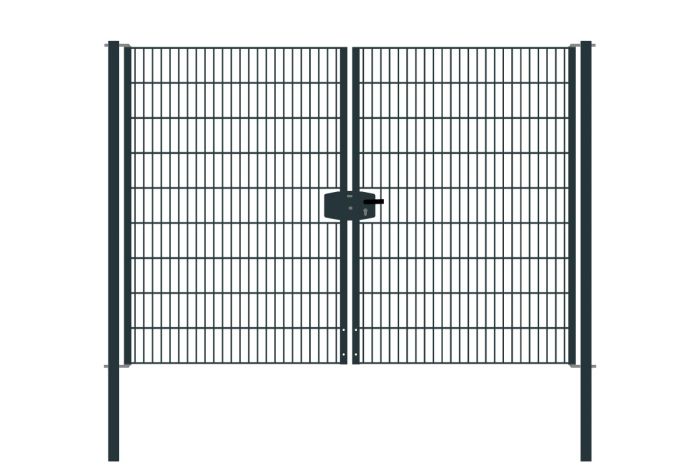 Drahtgittertor 2-flügelig, Durchgangslichte: 264 cm, Gesamtbreite inkl. Pfosten: 276 cm - Ausführung: anthrazit beschichtet, Höhe: 183 cm