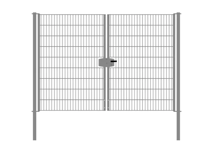 Drahtgittertor 2-flügelig, Durchgangslichte: 264 cm, Gesamtbreite inkl. Pfosten: 276 cm - Ausführung: verzinkt, Höhe: 183 cm