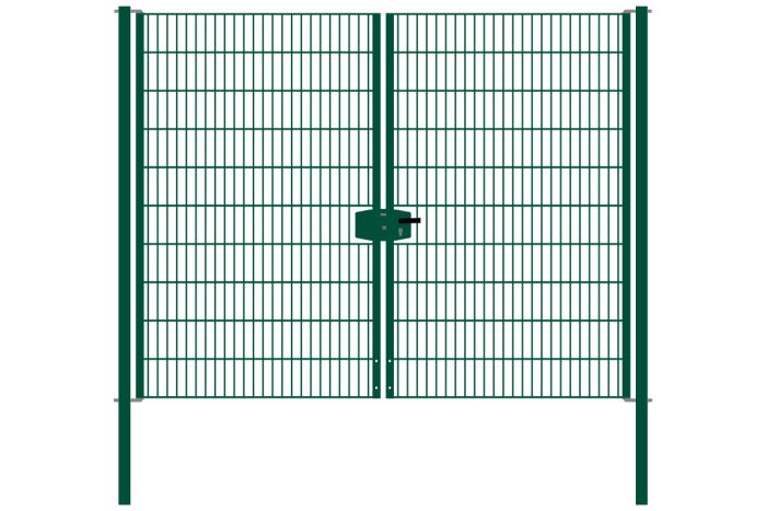 Drahtgittertor 2-flügelig, Durchgangslichte: 264 cm, Gesamtbreite inkl. Pfosten: 276 cm - Ausführung: grün beschichtet, Höhe: 203 cm