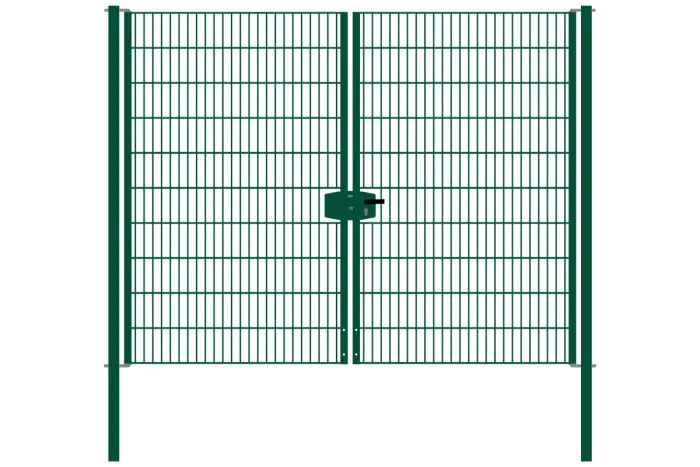 Drahtgittertor 2-flügelig, Durchgangslichte: 264 cm, Gesamtbreite inkl. Pfosten: 276 cm - Ausführung: grün beschichtet, Höhe: 203 cm