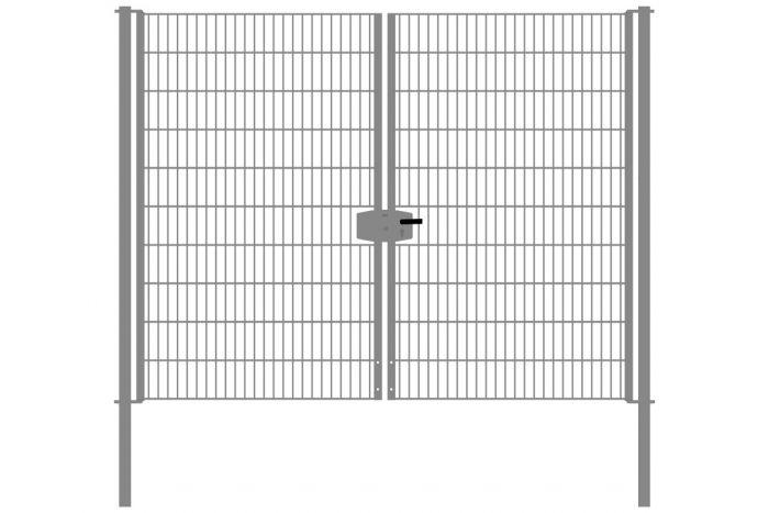 Drahtgittertor 2-flügelig, Durchgangslichte: 264 cm, Gesamtbreite inkl. Pfosten: 276 cm - Ausführung: verzinkt, Höhe: 203 cm