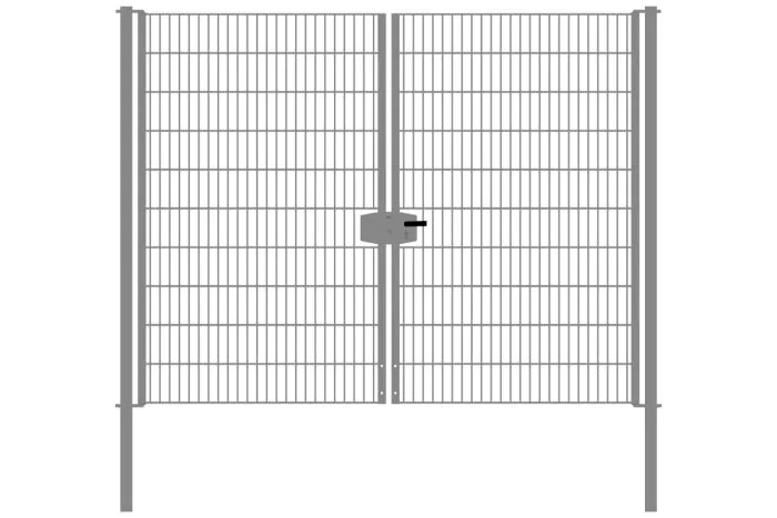 Drahtgittertor 2-flügelig, Durchgangslichte: 264 cm, Gesamtbreite inkl. Pfosten: 276 cm - Ausführung: verzinkt, Höhe: 203 cm