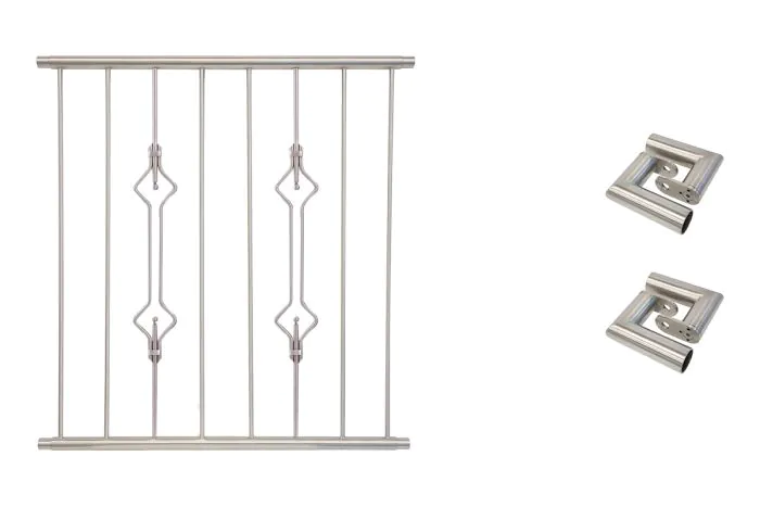 Fenstergitter Prag in Edelstahl, vormontiert - Breite: 96 - 108 cm, Höhe: 100 cm
