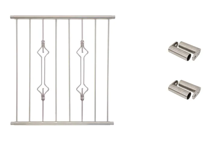 Fenstergitter Prag in Edelstahl, vormontiert - Breite: 96 - 108 cm, Höhe: 100 cm