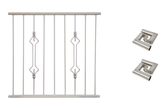 Fenstergitter Prag in Edelstahl, vormontiert - Breite: 108 - 120 cm, Höhe: 100 cm
