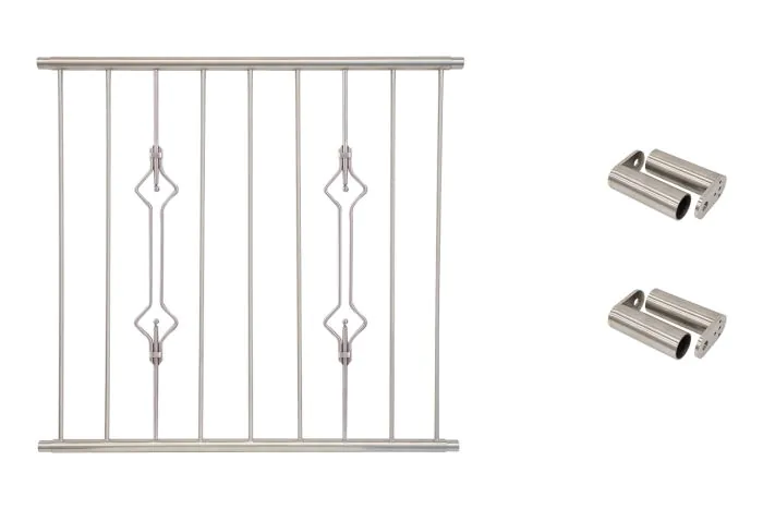 Fenstergitter Prag in Edelstahl, vormontiert - Breite: 108 - 120 cm, Höhe: 100 cm
