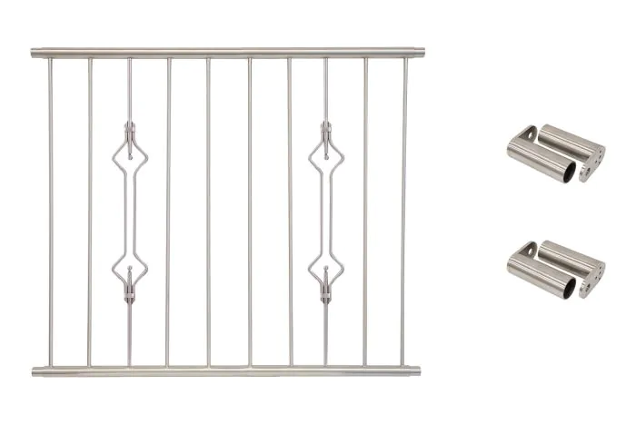 Fenstergitter Prag in Edelstahl, vormontiert - Breite: 120 - 132 cm, Höhe: 100 cm