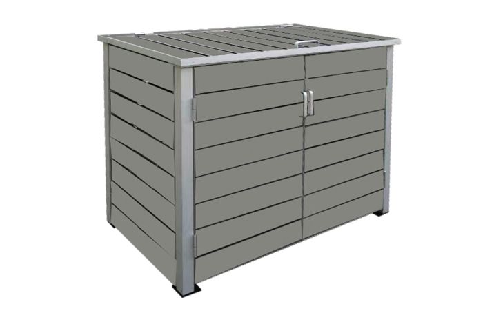 Alu / WPC Mülltonnenbox 2-flügelig - Farbe: hellgrau, Breite: 151 cm, Höhe: 118 cm, Tiefe: 95 cm