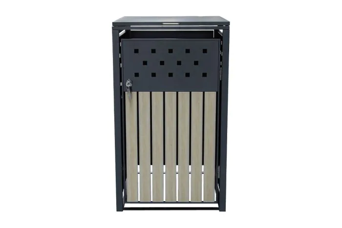 Mülltonnenbox 1-flügelig - Farbe: anthrazit & Holzoptik, Breite: 66 cm, Höhe: 116 cm, Tiefe: 80 cm