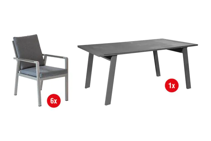 Gartengarnitur Lissabon 7-teilig - Farbe: graualuminium