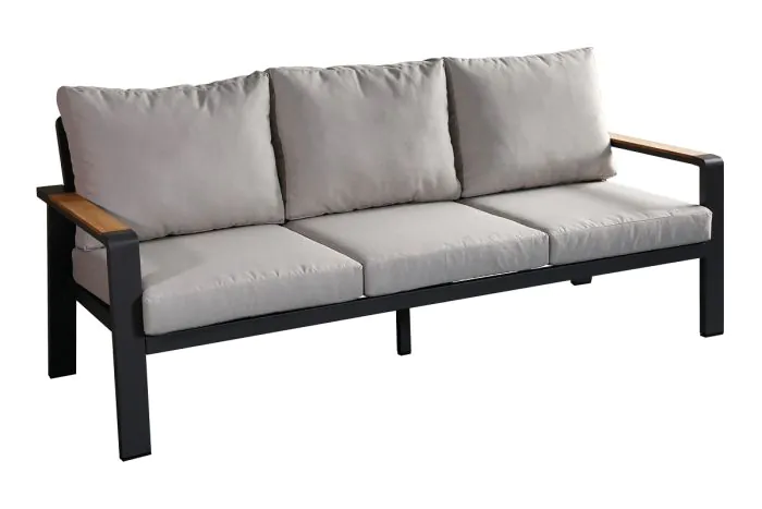Loungesofa 3-Sitzer Lissabon aus Aluminium - Aluminiumfarbe: anthrazit, Stofffarbe: hellgrau