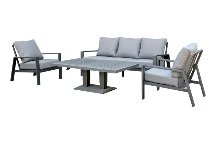 Sitzgruppe Mykonos Set – bestehend aus 2x Gartensessel, 1x Loungesofa, 1x Gartentisch