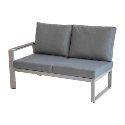 Loungesofa 2-Sitzer links Lissabon aus Aluminium - Aluminiumfarbe: graualuminium, Stofffarbe: dunkelgrau